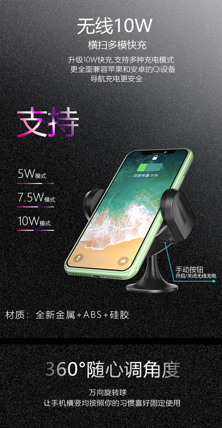 YMP紅外感應(yīng)車載無線充電器C7-2-06